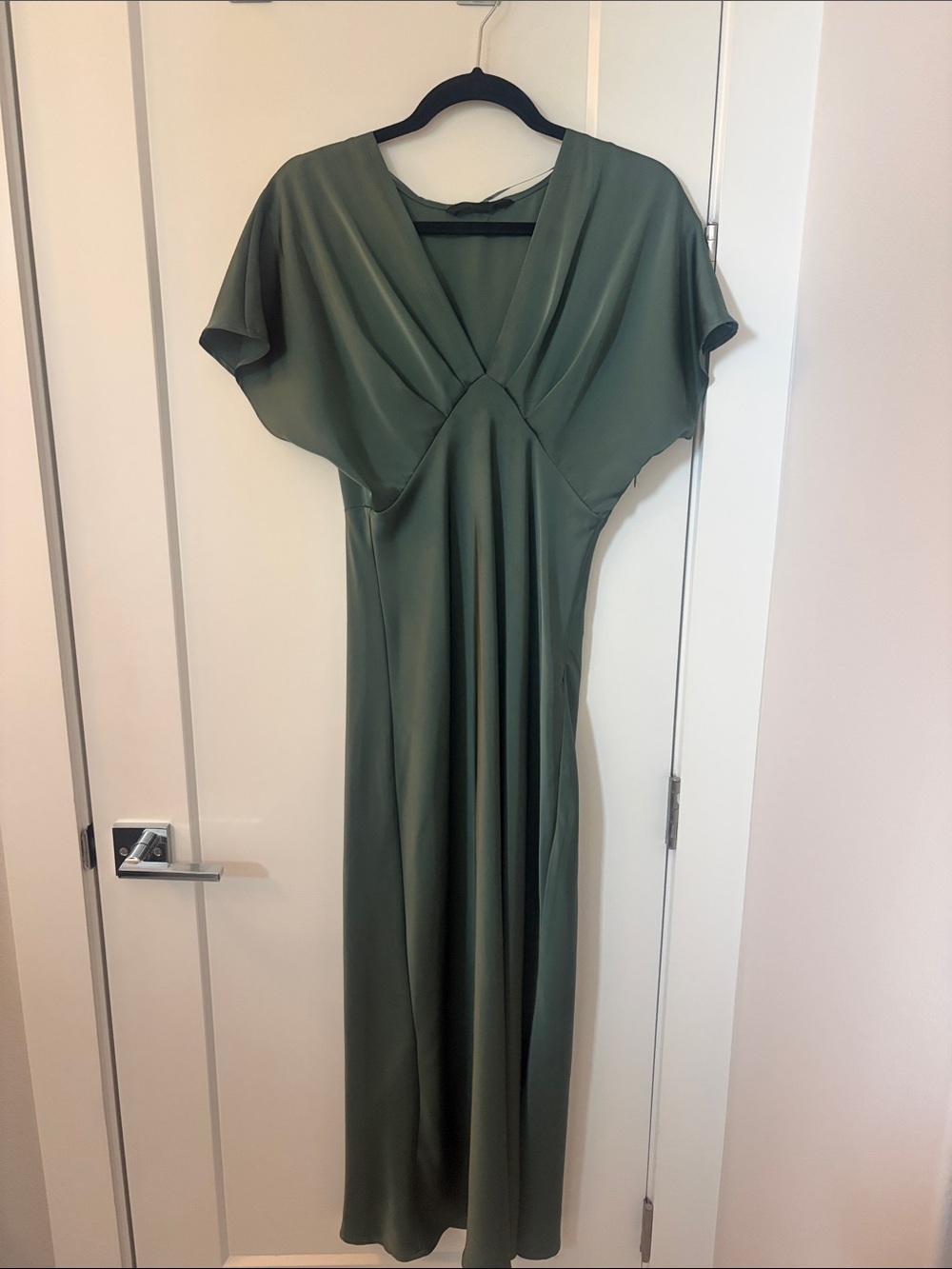 Zara Olive Green V-Neck Maxi Dress